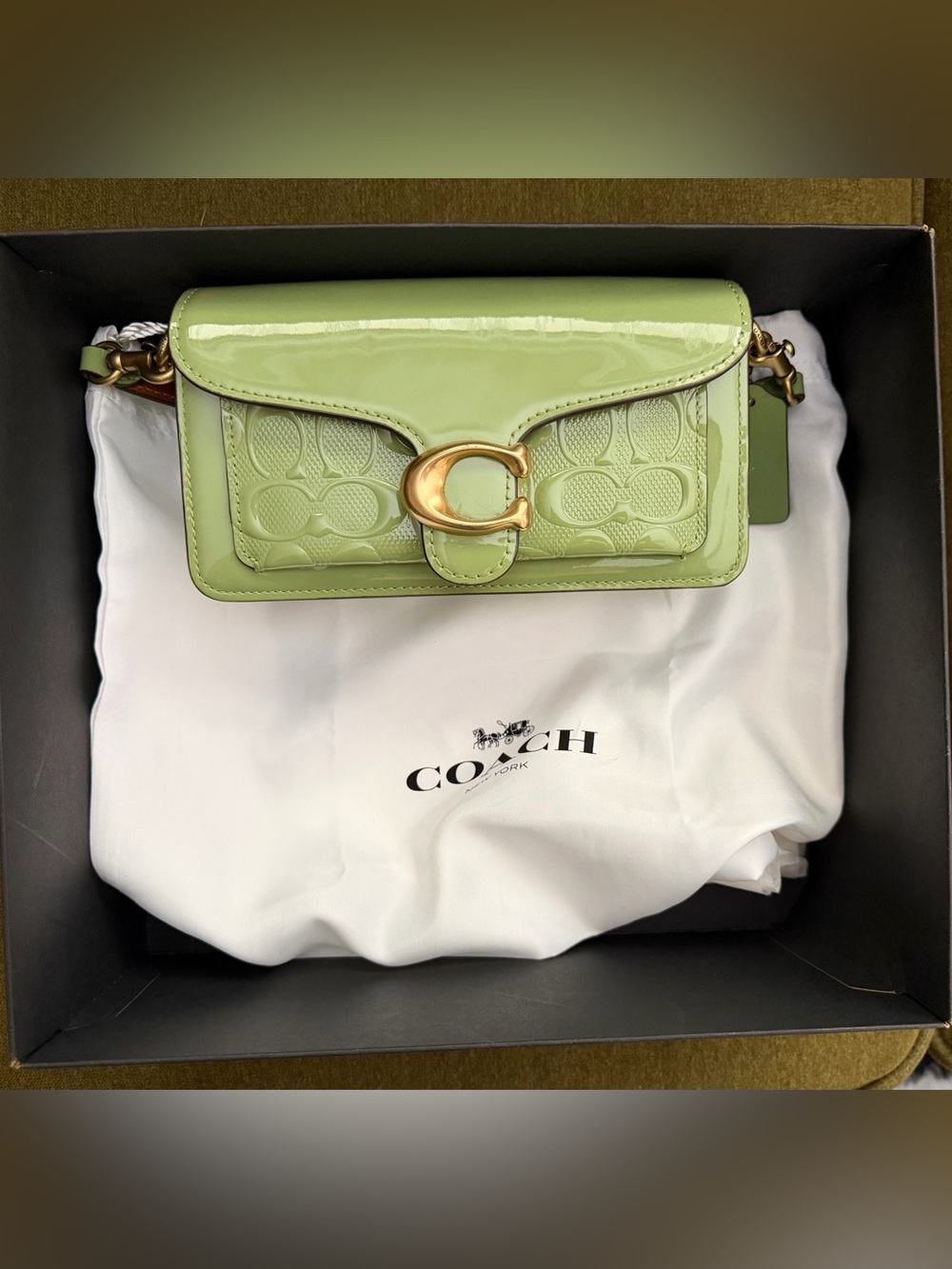 Coach Light Green Patent Leather Crossbody with Gold 'C' Hardware